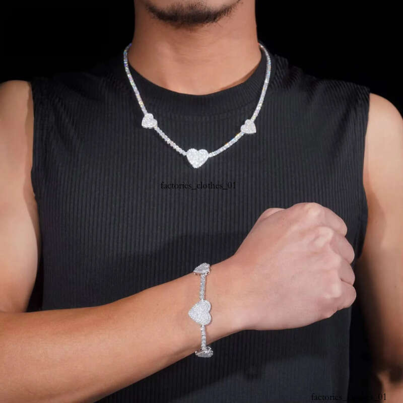 Fine Jewelry Iced Out Sier Heart Style 3MM Necklace High Quality Custom Moissanite Tennis Chain for Men