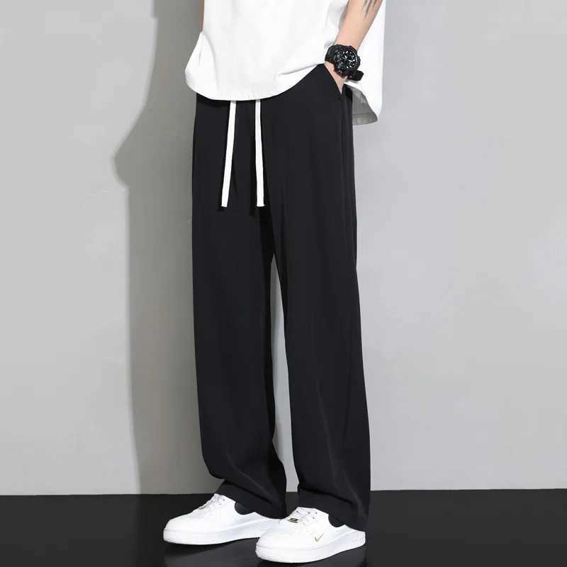 Casual Men Summer Thin Ice Silk Straight Pants Quickdrying Trendy Sports Trousers J251203