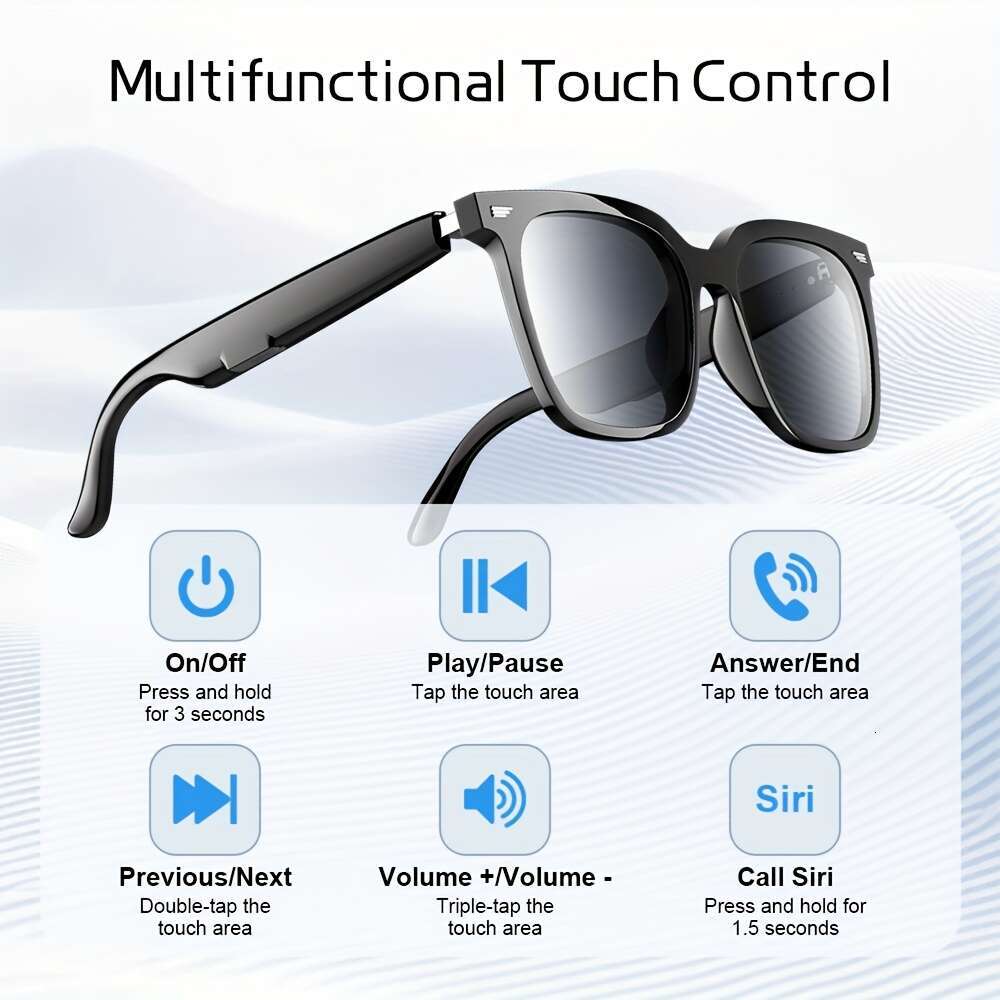 CHABAIDAO Yj01 Smart Glasses, AI With Speaker, Featuring Built-In Open-Ear Dual Stereo Microphone And Speakers Voice Control, Unisex Grey Lens Glasses