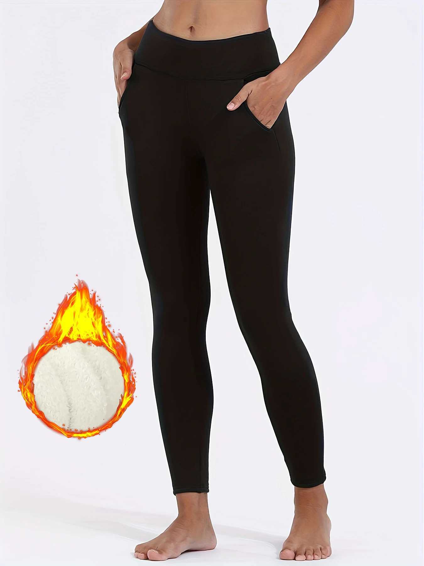 Winter Pockets High Waist Leggings Women Thick Velvet Warm Leggings Women Stretch Prevent Cold Super Warm PantsT251016