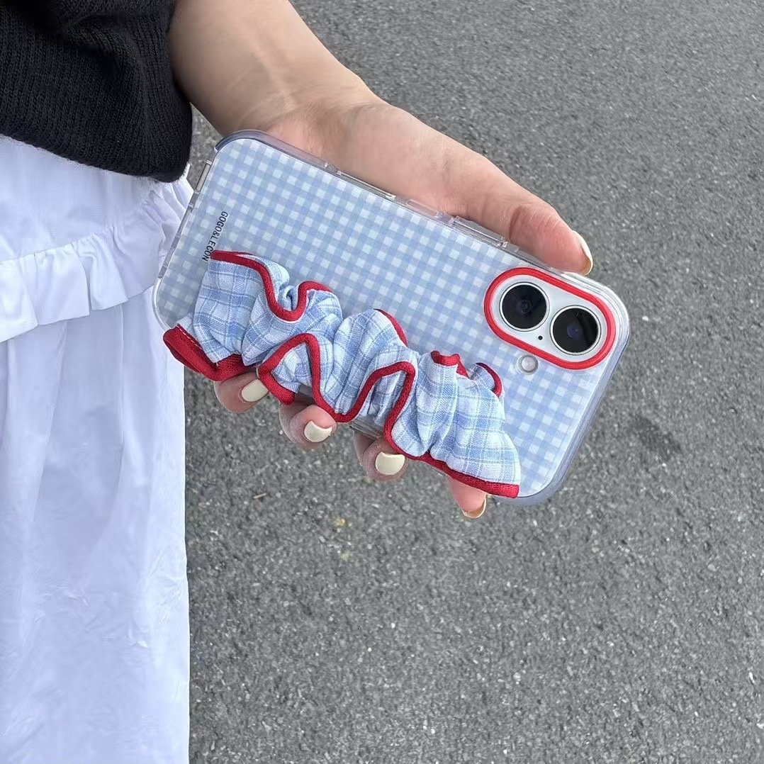 Version Red and Wristband Color-Block Blue Stripes Compatible with iPhone 17 Pro Case 15 Korean Style 14 Full Coverage Niche