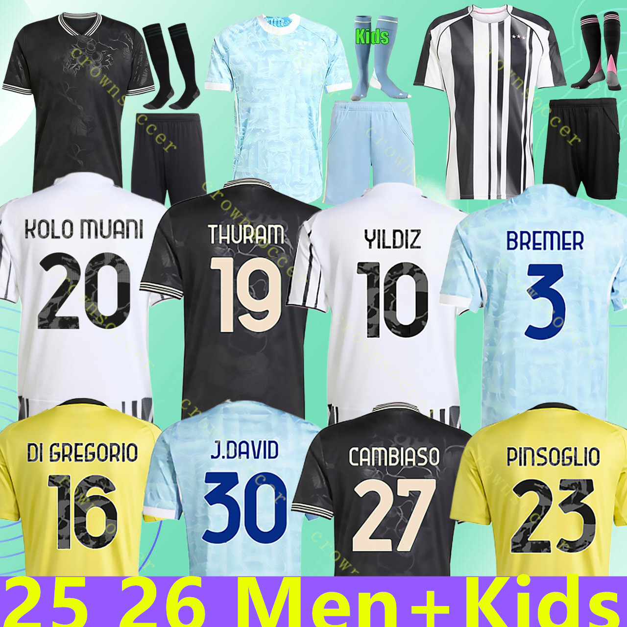 2025 2026 Soccer Jerseys Fans Player Home Away Yildiz Vlahovic F.CONCEICAO DOUGLAS LUIZ Thuram N.GONZALEZ Gatti Kalulu Bremer J.DAVID 25 26 Football Shirt Men Kids