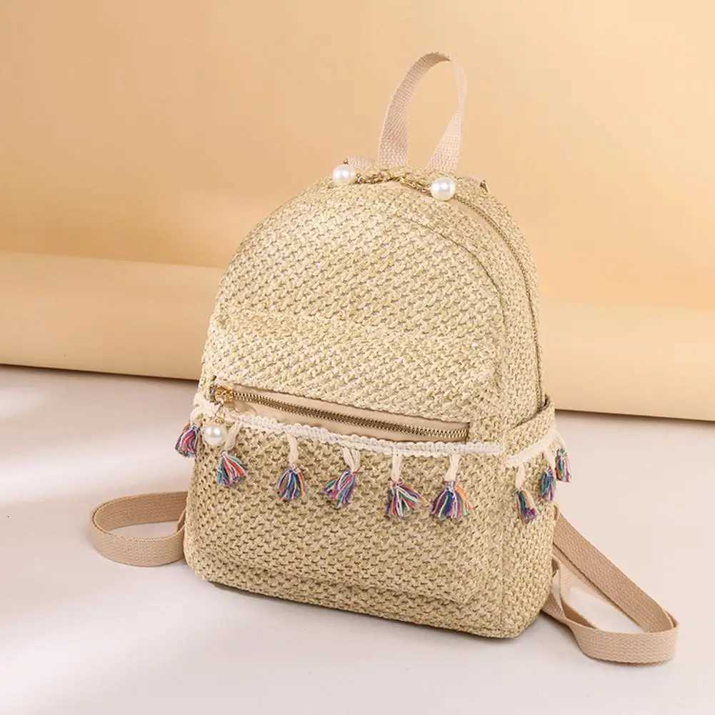 Bohemian Woven Backpack Fashion Students Bookbag with Tassel Stylish Shoulder Backpack Summer Beach Bag Outdoor Travel BagT251016