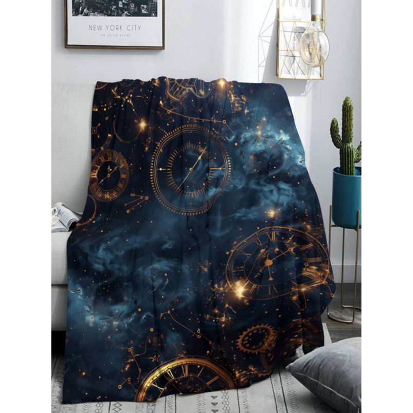 Spring and summer flannel blanket, small blanket, digitally printed cosmic starry sky pattern, nap blanket