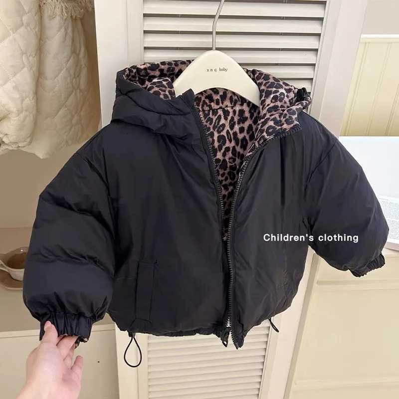 New Childrens Reversible Leopard Print Puffer Jacket Winter Hooded Coat Thickened Warm Cotton Padded Jacket Fashion OuterwearT251016