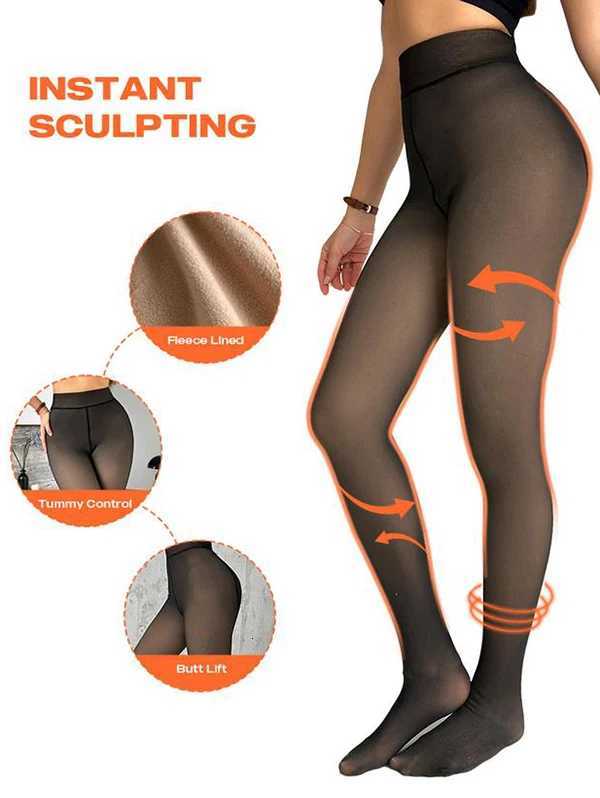 Dressfo Womens Sheer FleeceLined Tights NudeLeg Effect LeggingsT251016