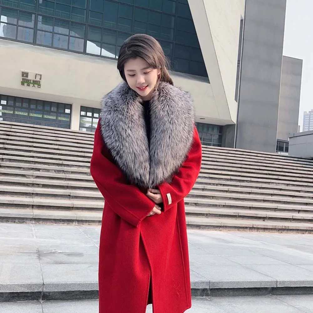 2025 Winter women Silver Fox Fur Collar Full LeatherReal Plush Coat Leather Jket Scarf Shawl Fur Collar S251015