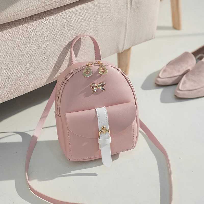 Womens Mini Backpack PU Leather Kawaii Backpack Cute Graceful Bagpack Small School Bags For Girls Bowknot Leaf HollowT251016