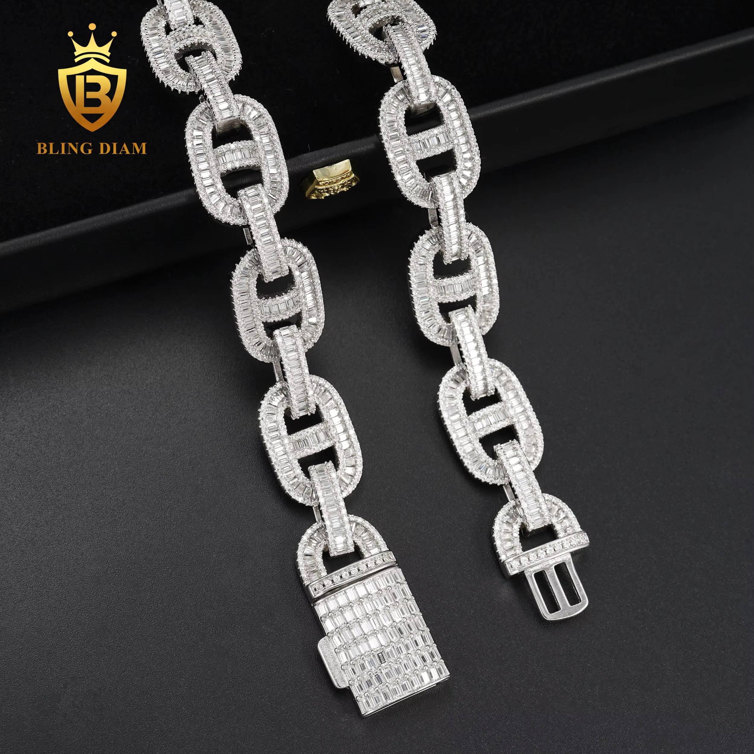 New Design Cuban Link Chain Necklace Men 925 Sterling Silver Moissanite Hip Hop Style Pass Diamond Tester 15mm