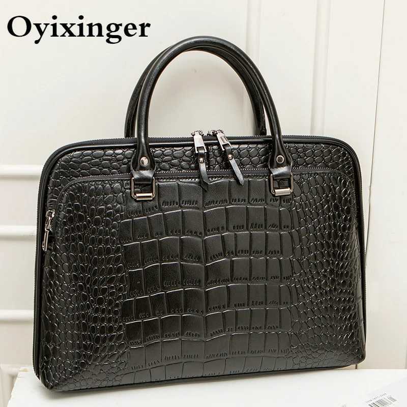 Oyixinger 2025 Womens Bag Professional Business Women Shoulder Bag Leather Briefcase For 14inch Laptops Fashion Solid HandbagsW251015