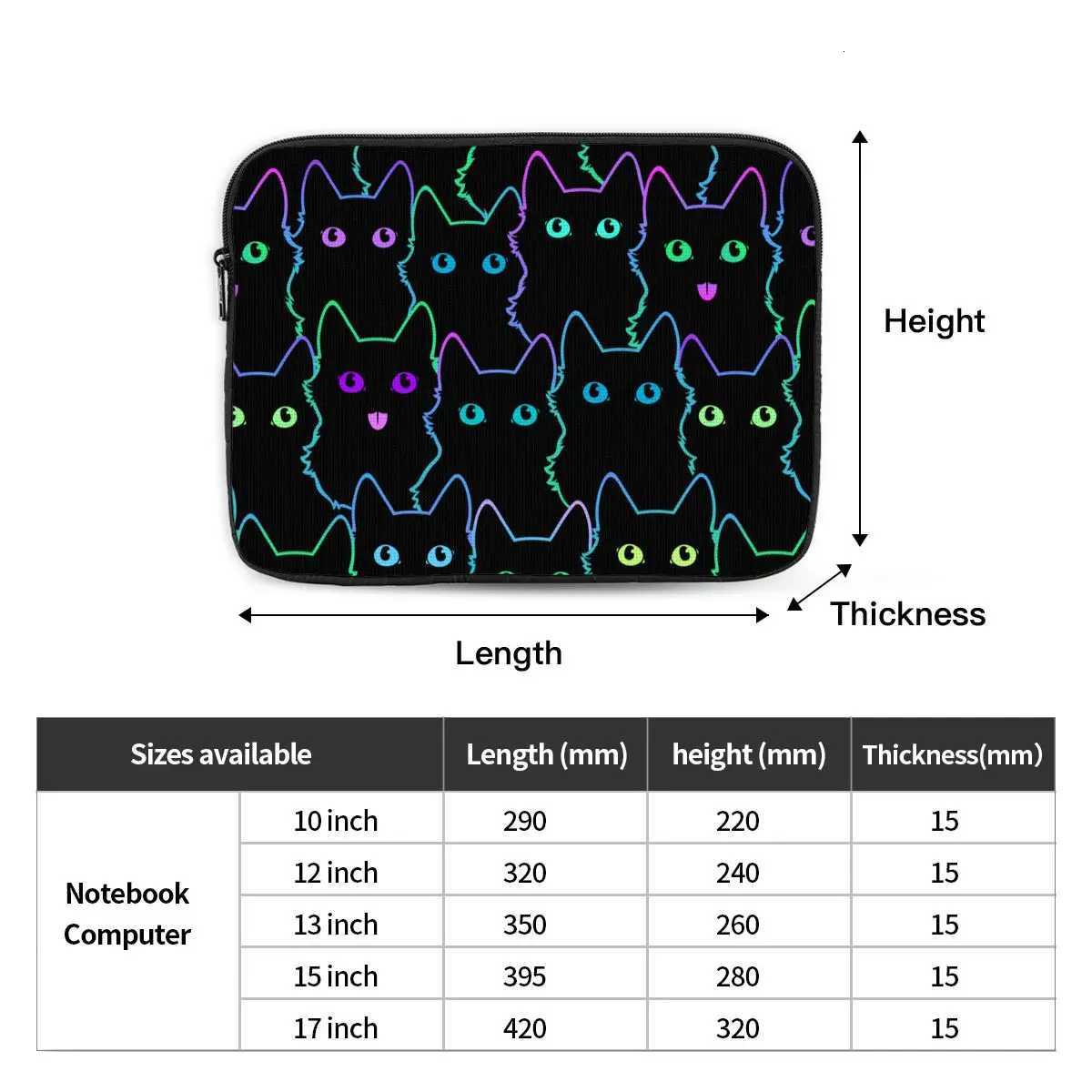 Laptop Notebook Bag Case Colorful Cat Silhouettes Computer Bag Sleeve Cartoon Black Cats Shockproof Case Bag for Macbook Air ProW251015