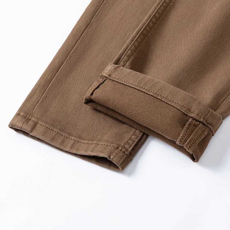 Khaki Color Slim Fit Mens Jeans Soft Straight Leg Busin Casual Long Pants Autumn Wear Comfortable Stretch Denim Trousers J251016