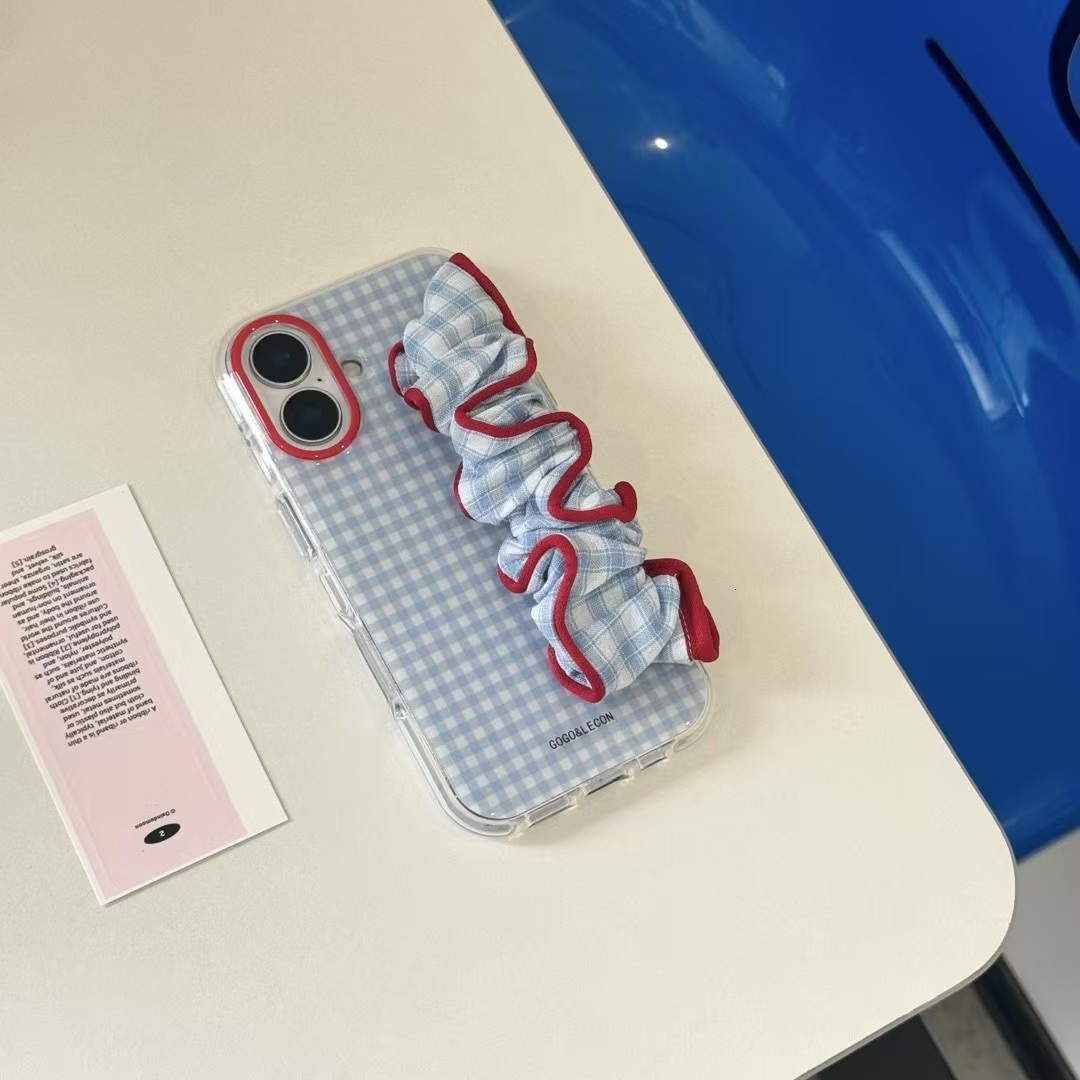 Version Red and Wristband Color-Block Blue Stripes Compatible with iPhone 17 Pro Case 15 Korean Style 14 Full Coverage Niche