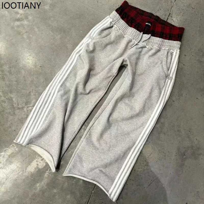 Y2k Retro Striped Womens Sports Pants Harajuku Splicing Korean Fashion Loose Straight Pants Street High Waist Hip Hop Pants W251015