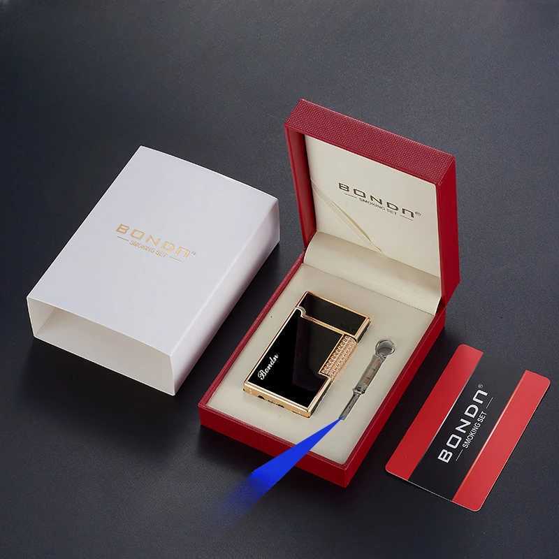 2024 New Metal Retro Langsheng Oblique Fire Butane Gas Inflatable Lighter Crisp and Pleasant Mens Gift Open Fire Lighter C251016