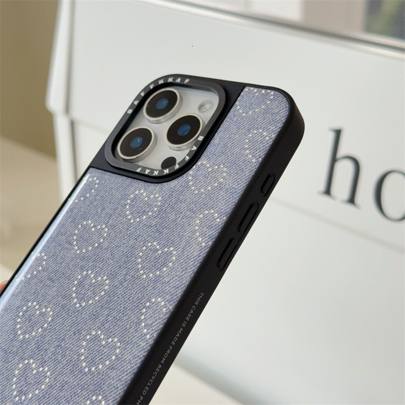 Trendy Black Frame Denim Silver Heart iPhone 17/16 Compatible iPhone15/14/13 Pro Max Phone Case Cover
