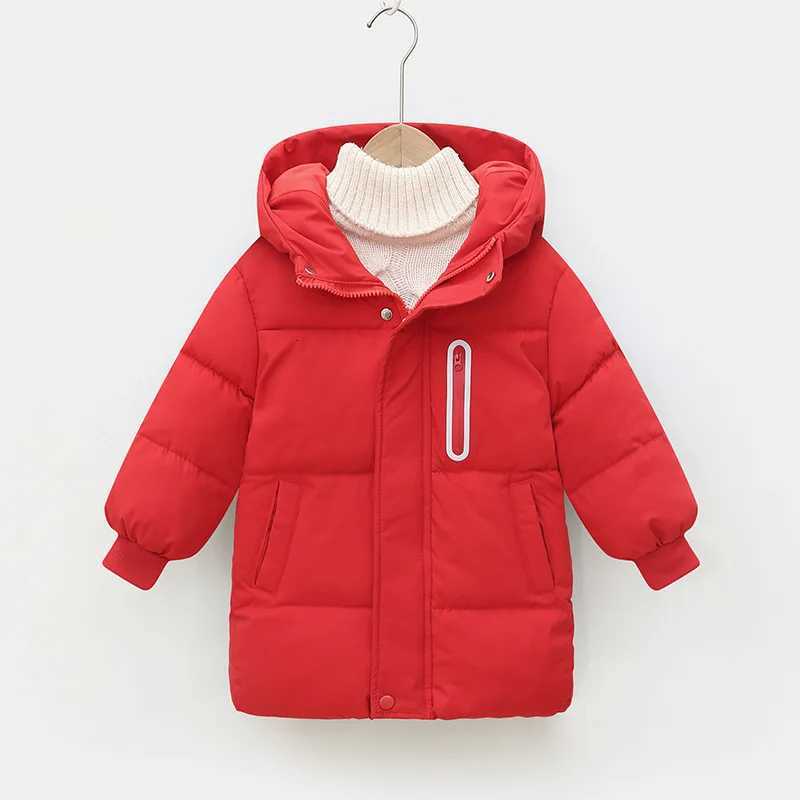 Childrens long cottonpadded jacket with a hat thickened childrens cottonpadded jacket boys and girls childrens clothingT251016