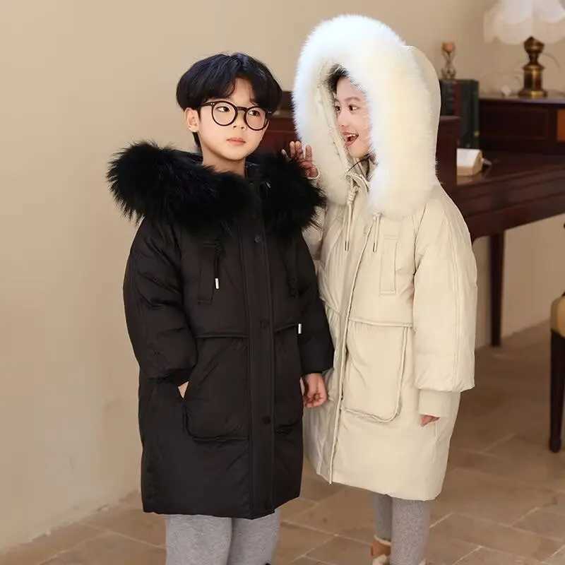 New 30 Korean Girls Faux Fur Hooded Down Jacket Winter Thick Warm Outerwear Boys Kids Parka Snowsuit Teenage 10 12 14 yearsT251016