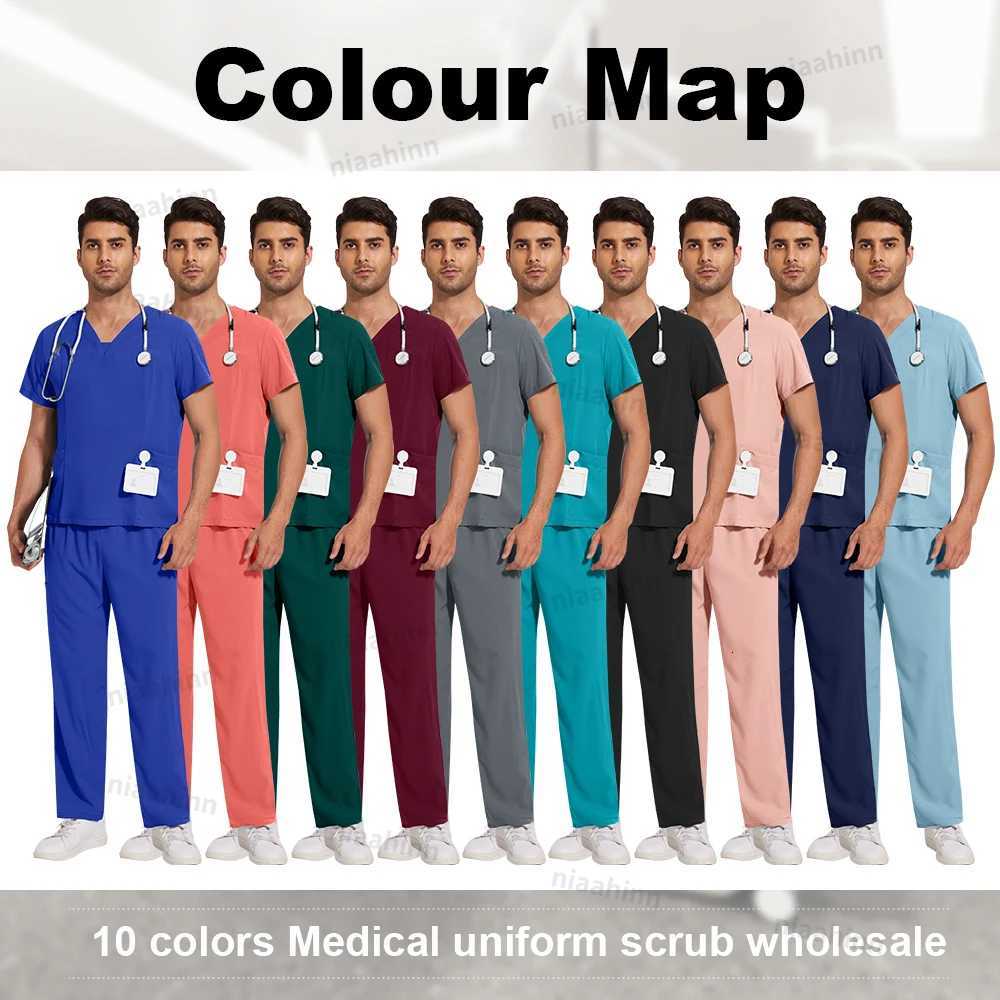 Scrubs Uniforms Sets Medical Scrub Stretch Suit Healthcare Nursing Articles Unisex Surgical Uniforms Woman Men Uniform X2510161