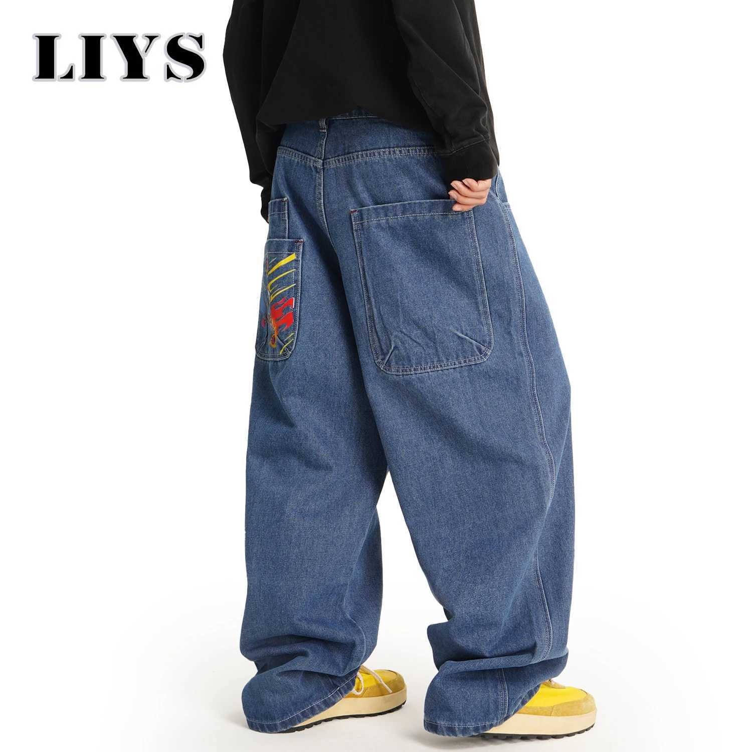 American Retro Mens Loose Wide Leg Skateboard Jeans Korean Version Street Personality Skateboard Skull Print Baggy Denim Pants J251016