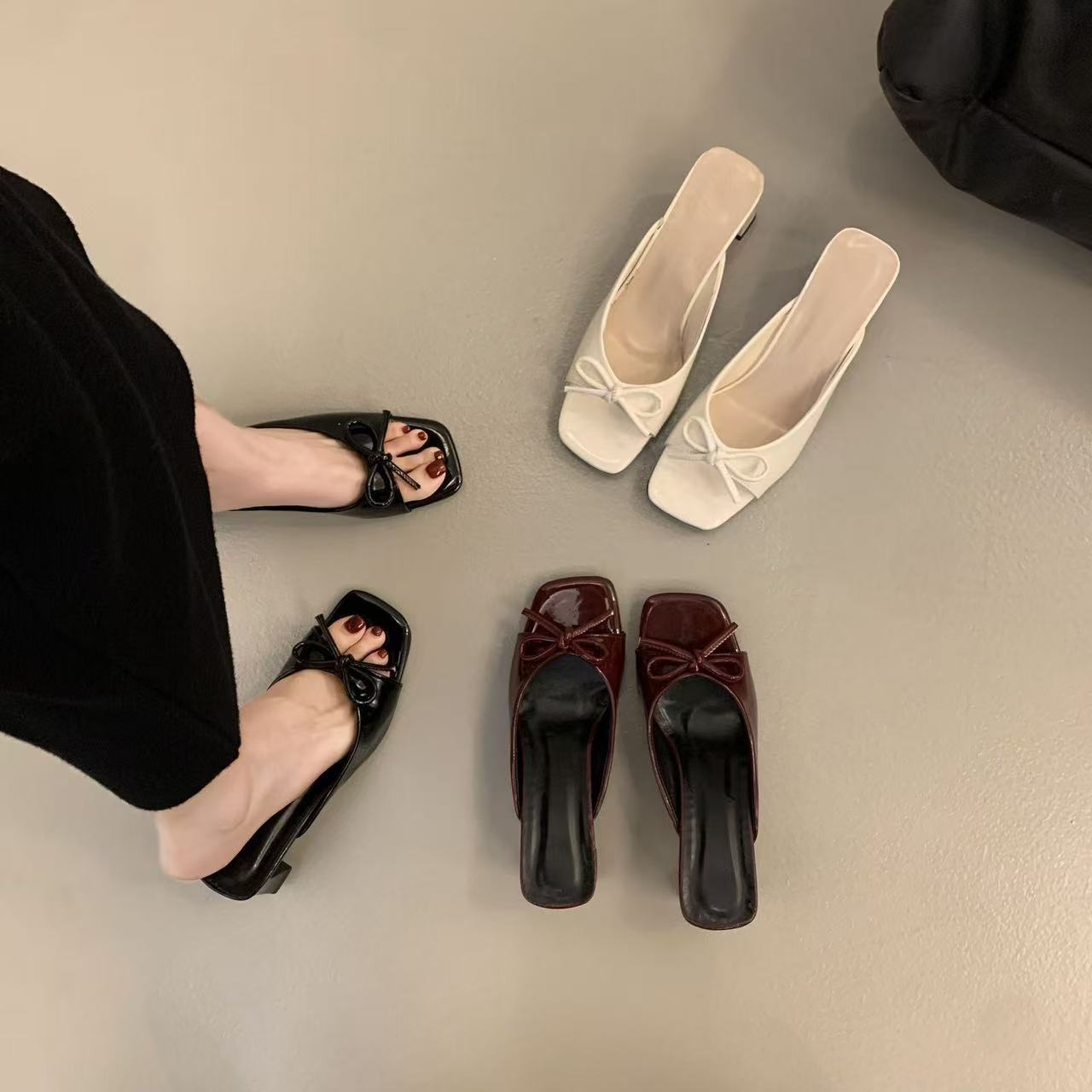 French Bow Thick Heel Sandals For Women'S Outdoor Wear 2025 New Summer Cross-Border Plus Size Fish Mouth Open Toe High Heels