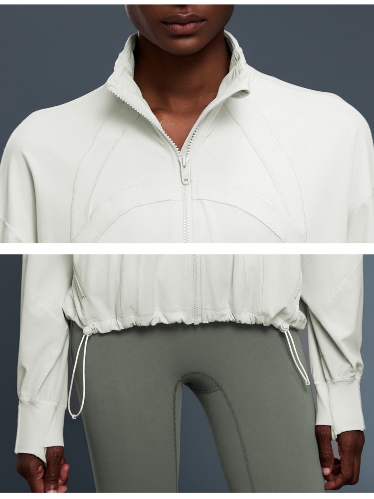 Women's New Windproof Stand Up Collar Loose Autumn Seasonal Minimalist And Drawstringfiess Suit Yoga Versatile Hem Drawstring Jacket L157
