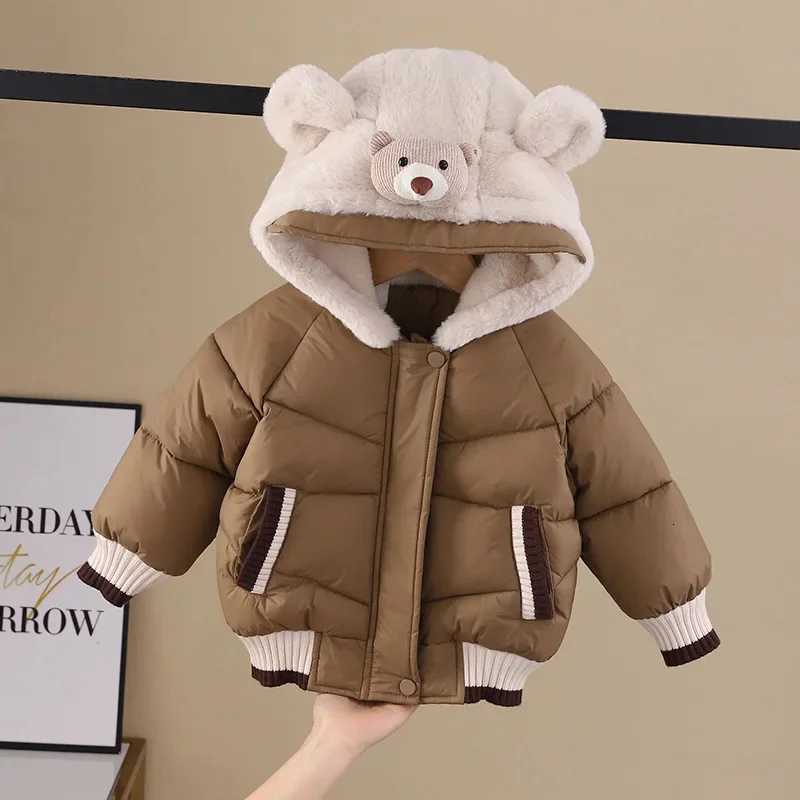 Kids Winter 2025 Baby Outerwears Coat Hooded Cartoon Bear Long Sleeve Toddler Boys Cotton Padded Jacket Children Boy ParkaT251016