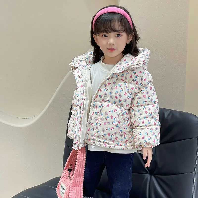 New Girls Cotton Coat with Western Style Floral Patterns Childrens Winter Cotton Coat Baby Hooded Thick CuteT251016