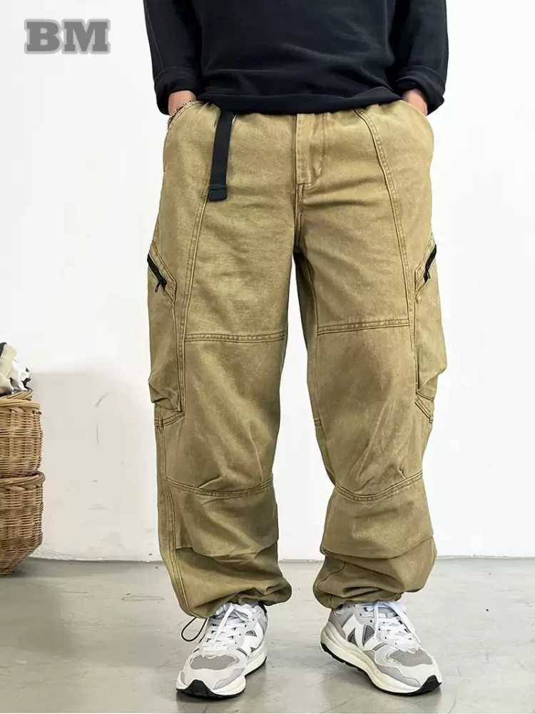 Japanese Streetwear Long Staple Cotton Twill Cargo Pants Men Harajuku Plus Size Casual Work Pants Baggy Trousers J251203