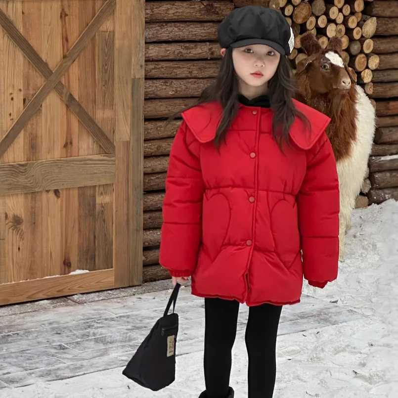 Girls Coat 2024 Winter New Childrens Clothing Girl Baby Foreign Red Love Pocket Cottonpadded Jacket Casual Simple and LovelyT251016