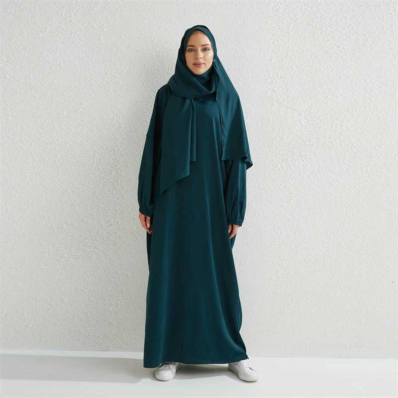 Muslim Abaya Prayer Dress Onepiece Hooded Smocking Sleeve Islamic Clothing Women Jilbab Dubai Saudi Black Robe Turkish Modesty X2510161