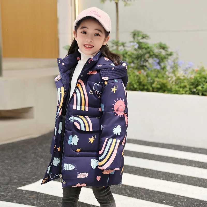 2023 Winter Down Jacket For Girls Long Coat Cute Rainbow Hooded Kids Parka 2 To 8 Years Toddler Baby Windbreaker XMP157T251016