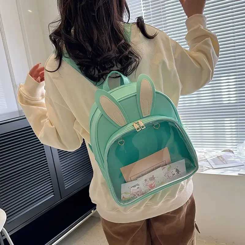 Fashion Chic Y2k Aesthetic Kawaii Student Rabbit Ears Schoolbags Casual All Match Backpacks Korean Transparent Ins Ita BagsT251016