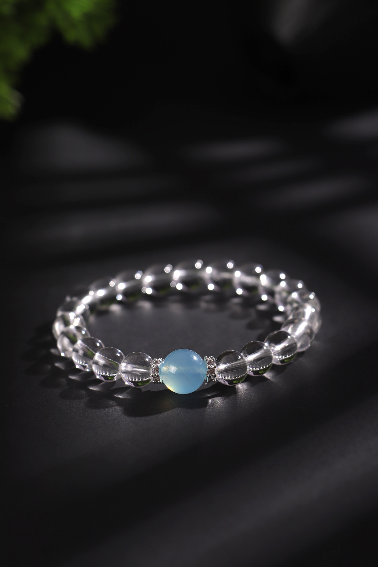 White Crystal Beaded Bracelet for Women (8/10/12mm) - Stylish, Luxe Aquamarine Bracelet Jewelry