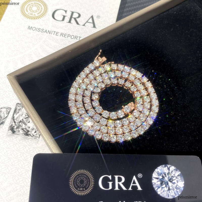 Pass Tester Large Stock Hip Hop Jewelry 4mm-6mm VVS Moissanite Dia Sier Iced Out Tennis Chain Necklaces