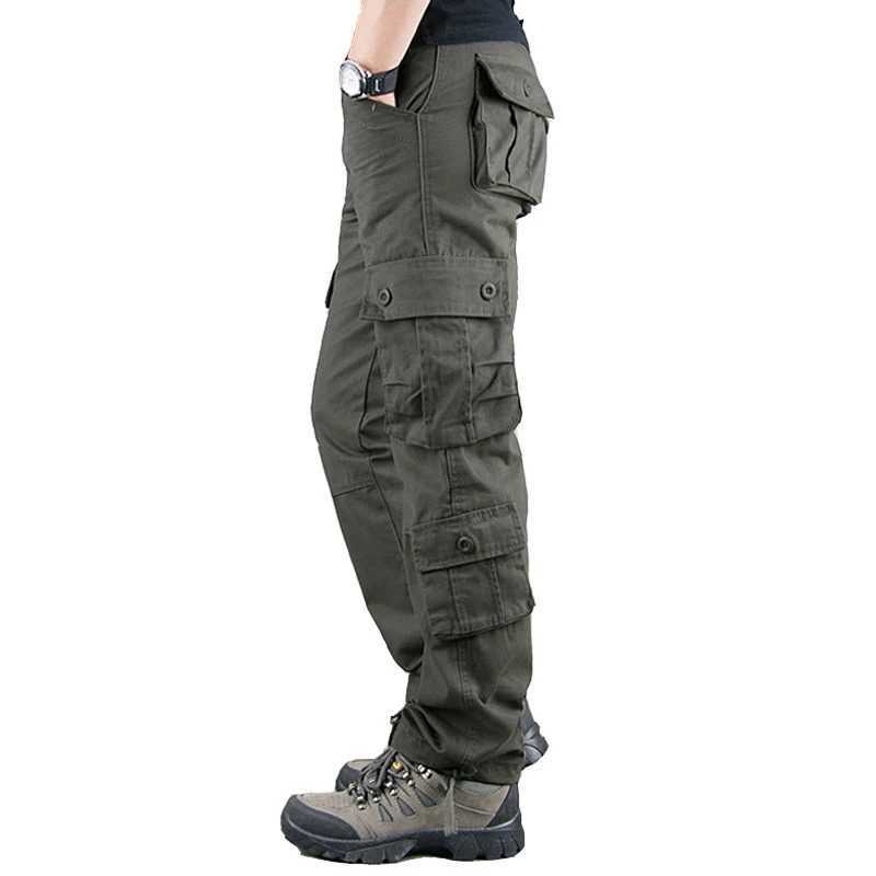 2025 Spring Autumn Mens Cargo Pants Multi Pocket Straight Khaki Trousers Casual Military Fashion Cotton Pants Men Plus Size J251203