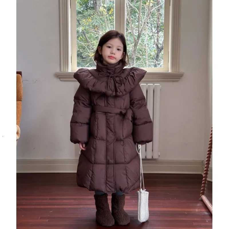 2025 New Korean Long Over The Knee Down Cotton Jacket for Little Girls Stylish Cotton Jacket for BabiesT251016