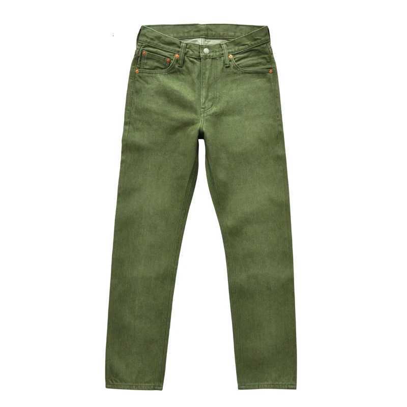 Saucezhan Men Jeans Vulcanization Olive Grn 107 Selvedge Denim Jeans Men washed Slim Fit 14 Oz Zipper Fly X251016