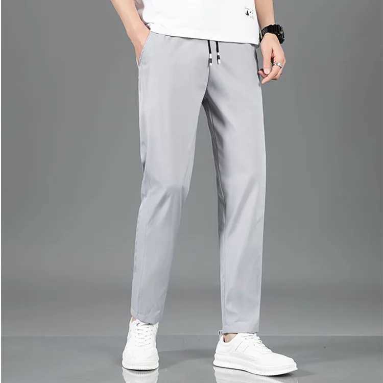 Summer Ice Silk Mens Pants Black Gray Thin Business Casual Pants Plus Size Outdoor Elastic Breathable Straight Leg Sweatpants J251203