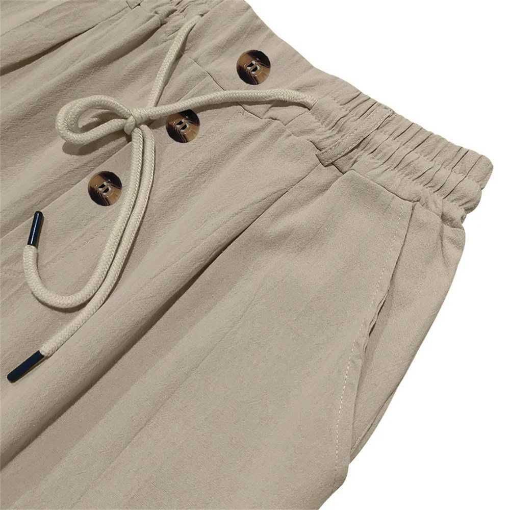 Autumn New Mens Cotton Pants Solid Color Button Drawstring Design Casual Loose Fit Cozy Trousers Simple Style Long Pants J251203