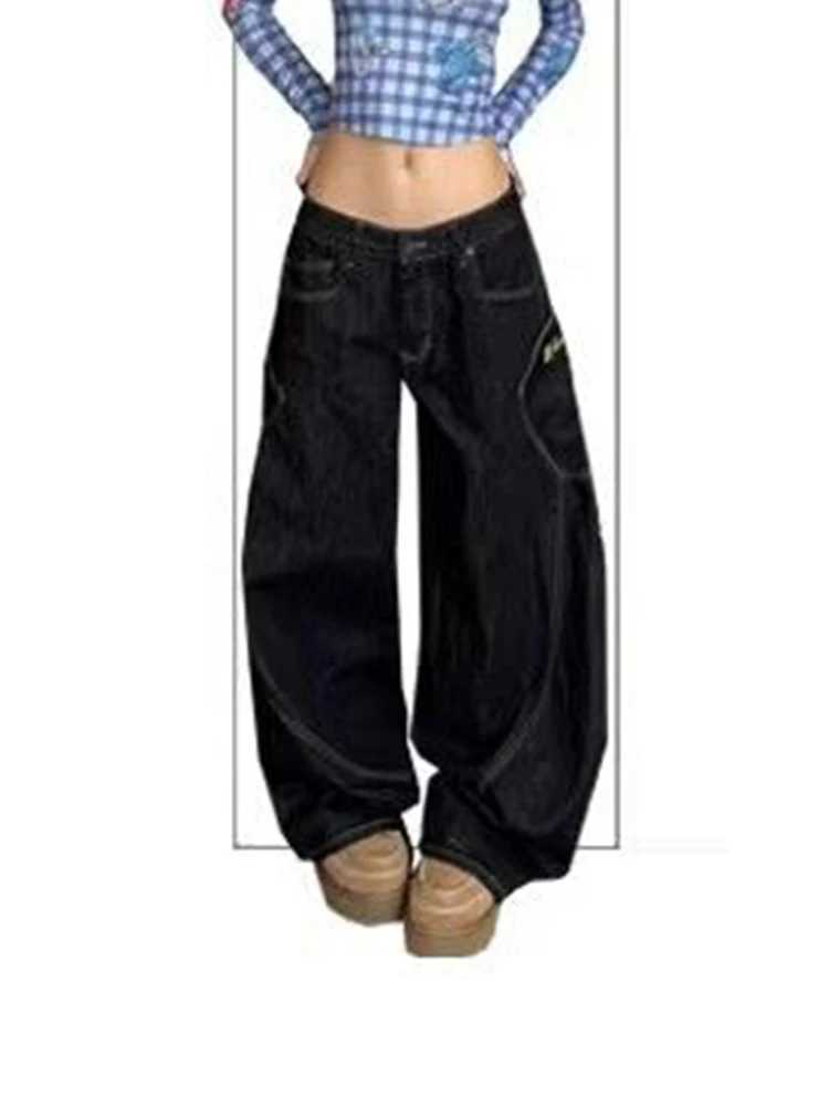 Designer Oversized Womens High Waisted Wide Leg Jeans with Big Pockets Vintage Y2K Streetwear Baggy Trousers Hip Hop Fashion W251015