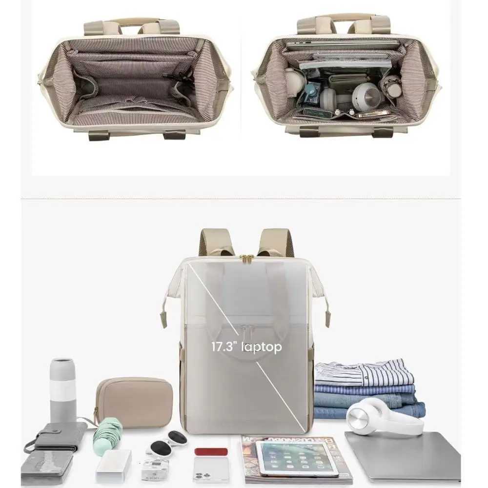 New versatile and simple crossborder womens travel laptop large capacity luggage cream colored backpackT251016