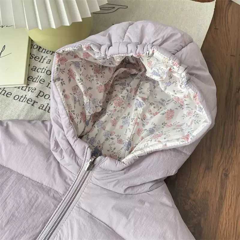 Children Two Sides Wear Down Jacket 2025 Winter Baby Girls Sweet Floral Rabbit Print Thickened CottonPadded Warm Hooded ParkasT251016