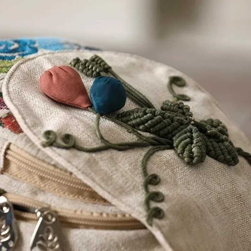 Ethnic Style Backpack Hand Woven Double Shoulder Multi Compartment Lightweight Canvas Commuting Multifunctional Chest Bag 2024T251016