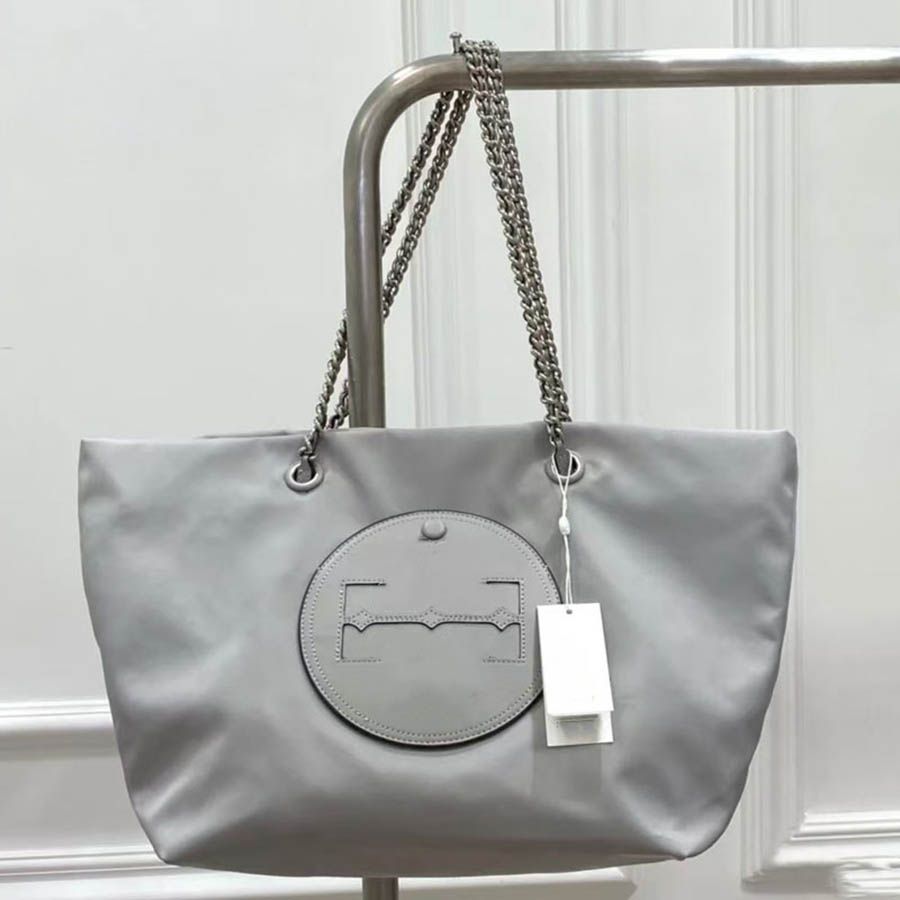 Designer Bag Chic Nylon & Chain Strap Tote, Large Capacity Work Tote Bag, Fashionable Reversible Shoulder Bag for Women, Water-Resistant Daily Shopper