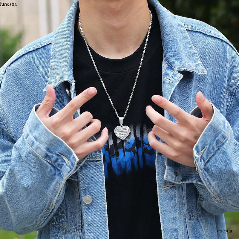 Custom Picture Necklaces Fashion Gold Plated Iced Out Lockets Heart Pendant Necklace Mens Hip Hop Jewelry