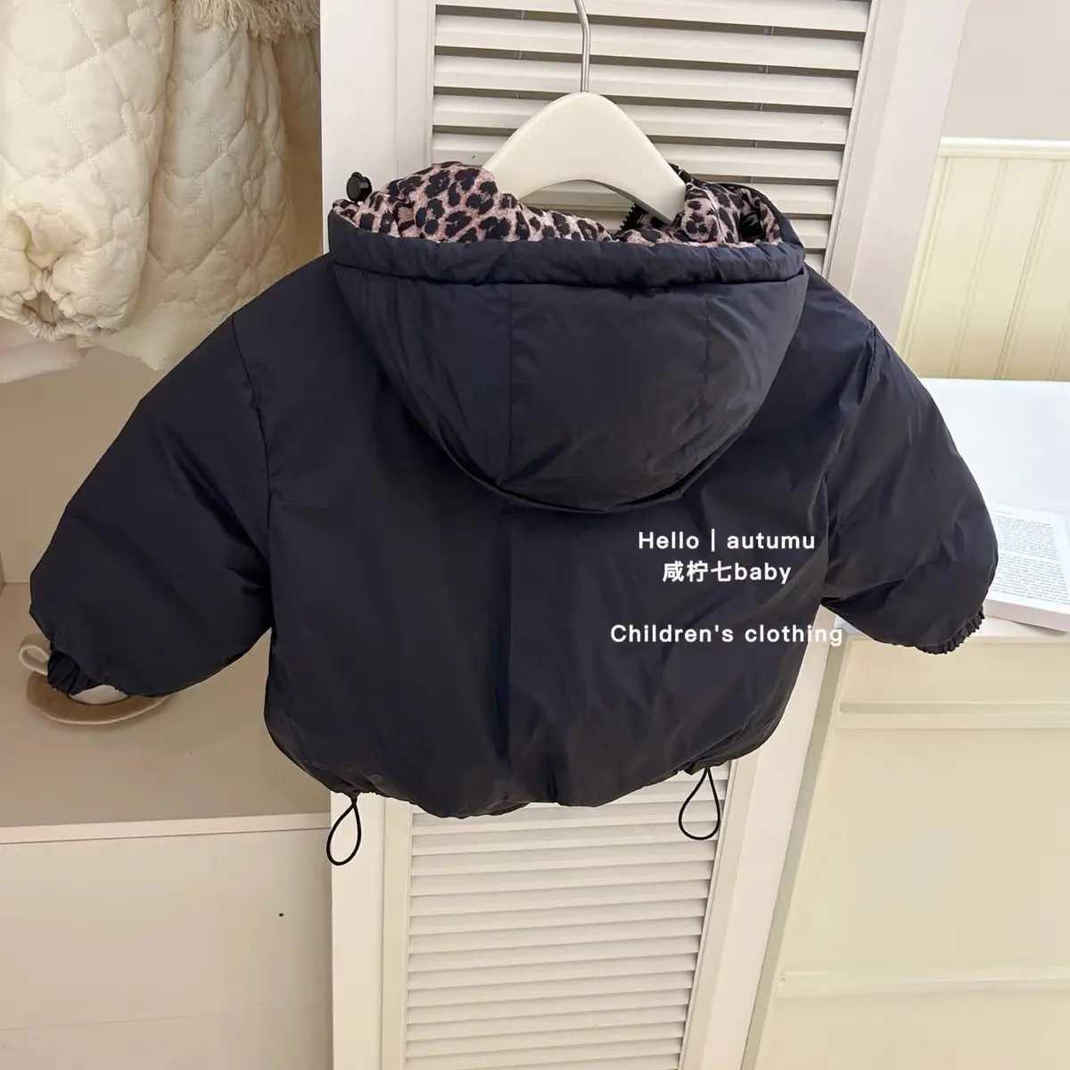 New Childrens Reversible Leopard Print Puffer Jacket Winter Hooded Coat Thickened Warm Cotton Padded Jacket Fashion OuterwearT251016