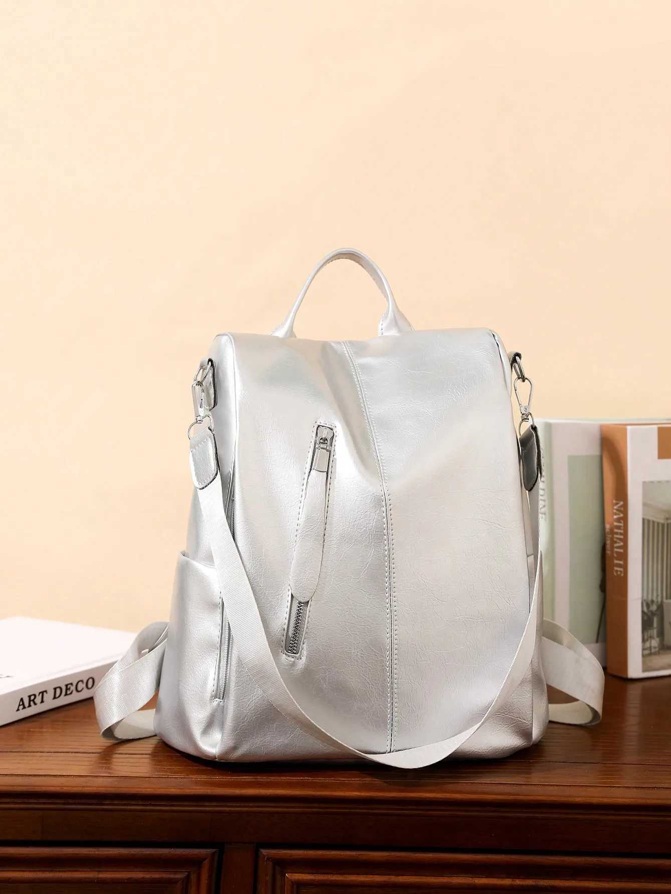Women Simple Solid Color Large Capacity Waterproof Backpack Versatile And Fashionable Suitable For StudentT251016