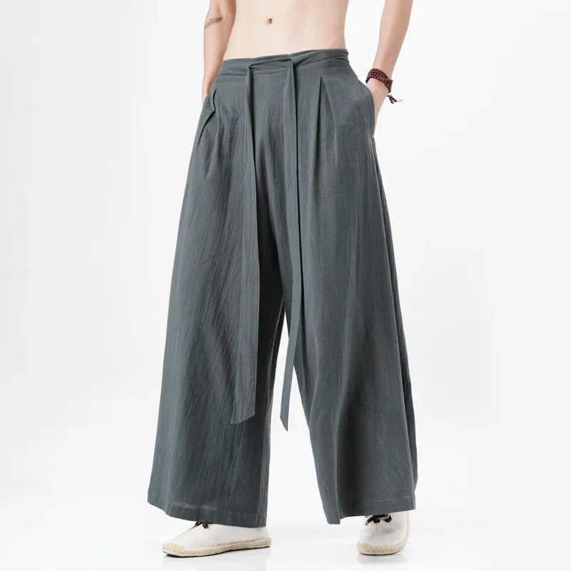 2025 Summer Chinese Style Men Harajuku Pants Man Japanese Kimono Pants Male Streetwear Retro WideLeg Trousers J251203