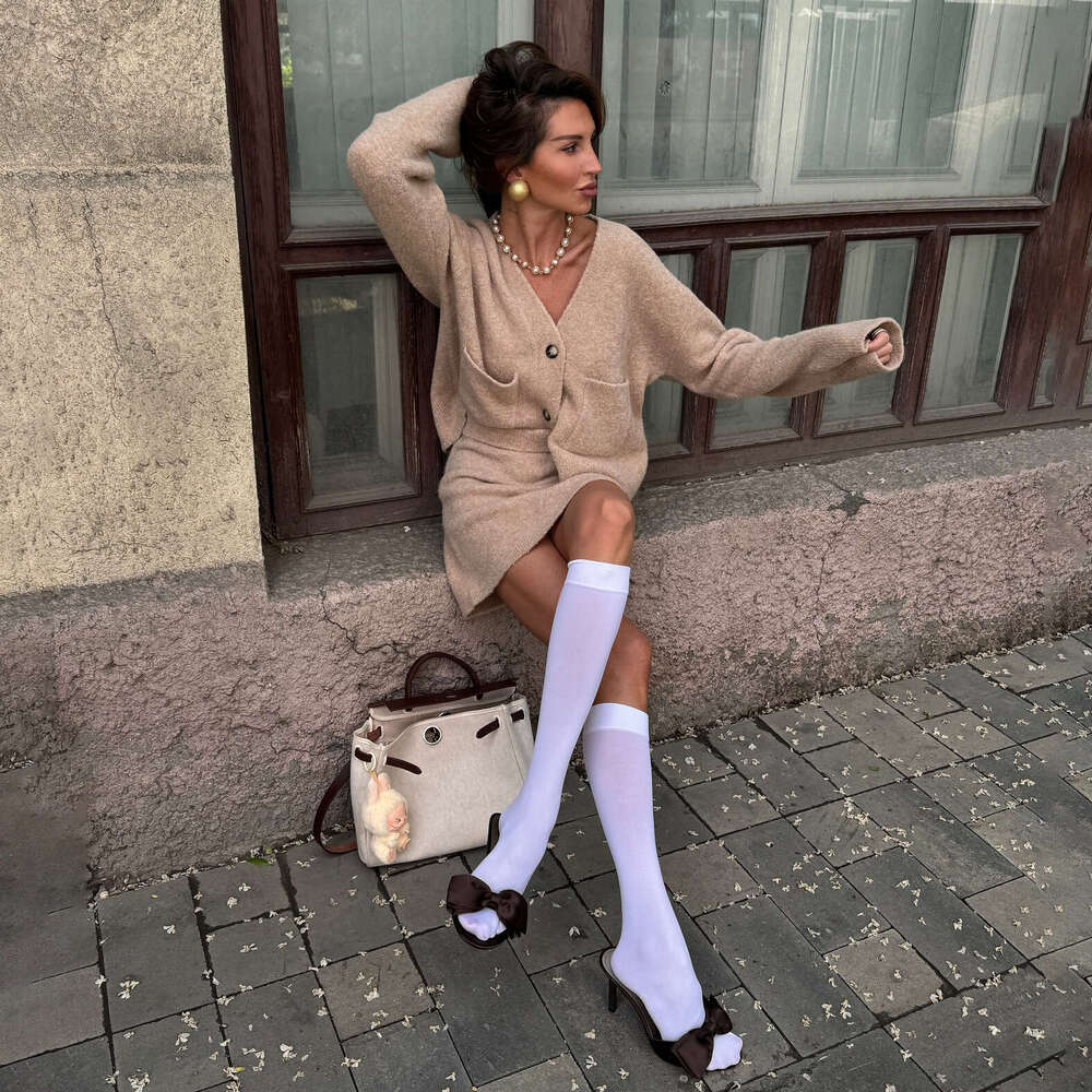 Socialite Style Autumn Winter New Woolen V-Neck Loose Top Coat Mid-Waist A-Line Short Skirt Two-Piece Set B5